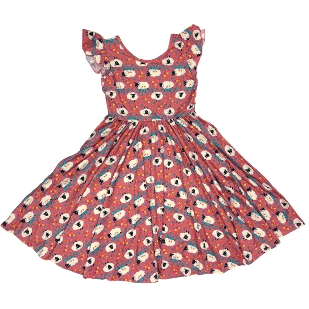 Dot Smile Girls Lamb Flower Dress Sz 8 10 Sheep Pink Empire Flutter Twirl NWT